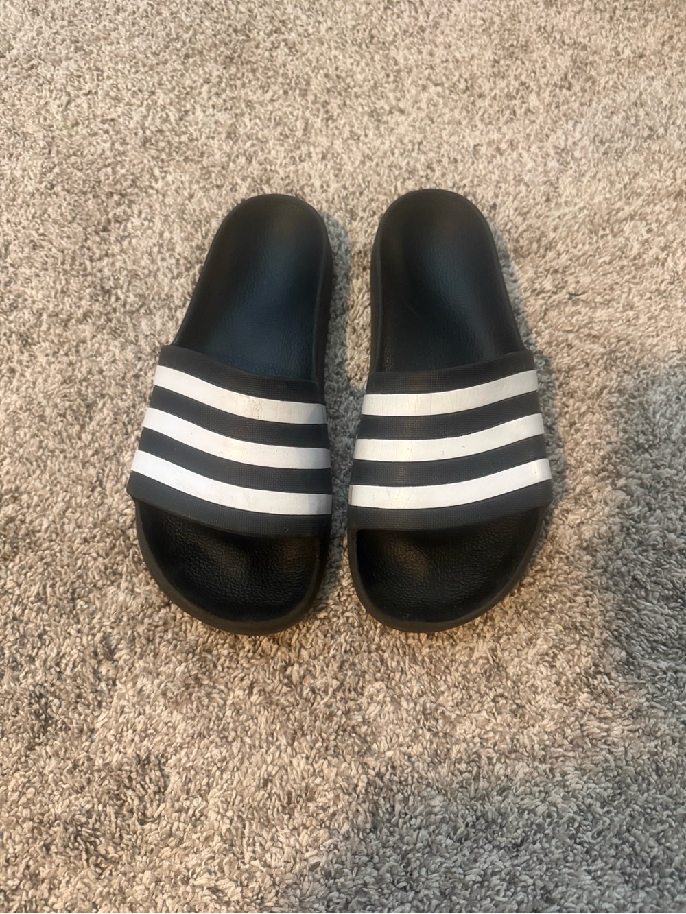 adidas Black and White Stripe Slide Sandals - women’s size 9